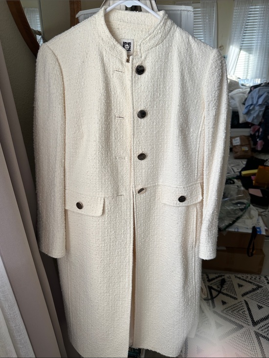 Anne Klein Jackets & Blazers - Brand new w/ tags Anne Klein Cream Textured Long Trench Coat with Button Front